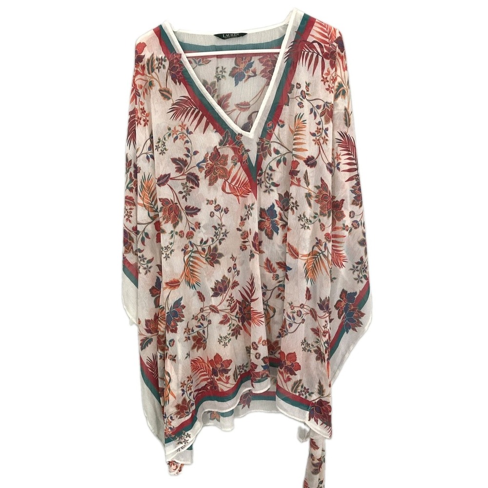 Lauren Ralph Lauren Swim Cover Up Women One Size Floral Semi Sheer Belted Kaftan